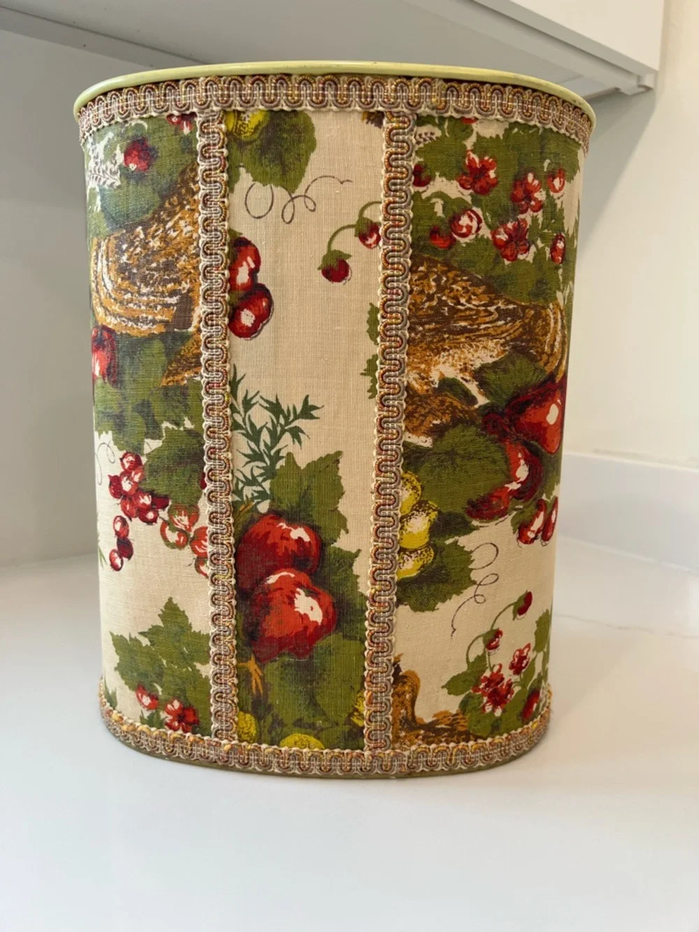 Vintage 1970s JL Clark Padded Fabric Watebasket- Birds & Floral Cottagecore